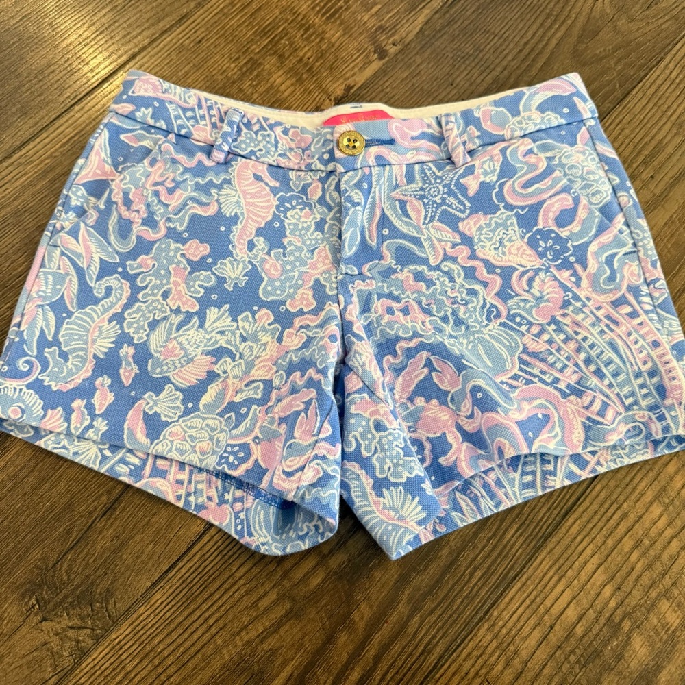 Lilly Pulitzer Blue Pink Floral Shorts Size 0